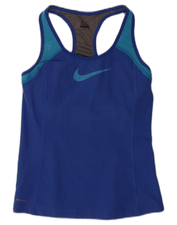 Nike Damen Dri Fit Crop Graphic Vest Top UK 14 Large Blue Sports