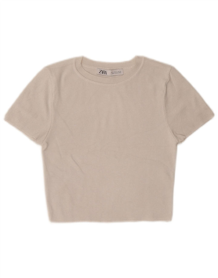 Zara Damen Crop Top UK 12 Mittelweiße Viskose