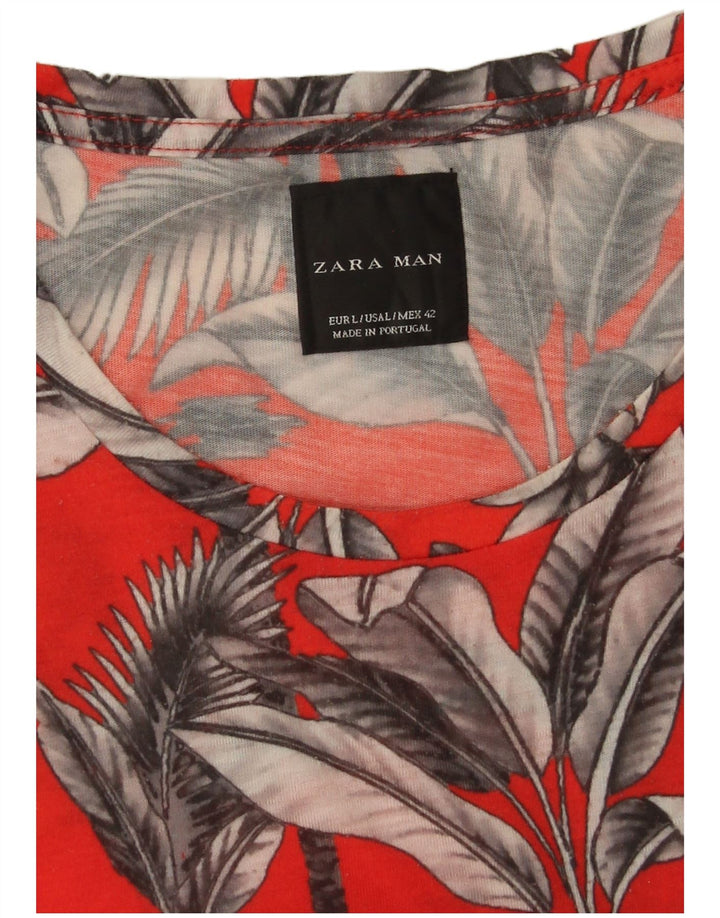 Zara Herren T-Shirt Top Großes Rotes Blumenmuster