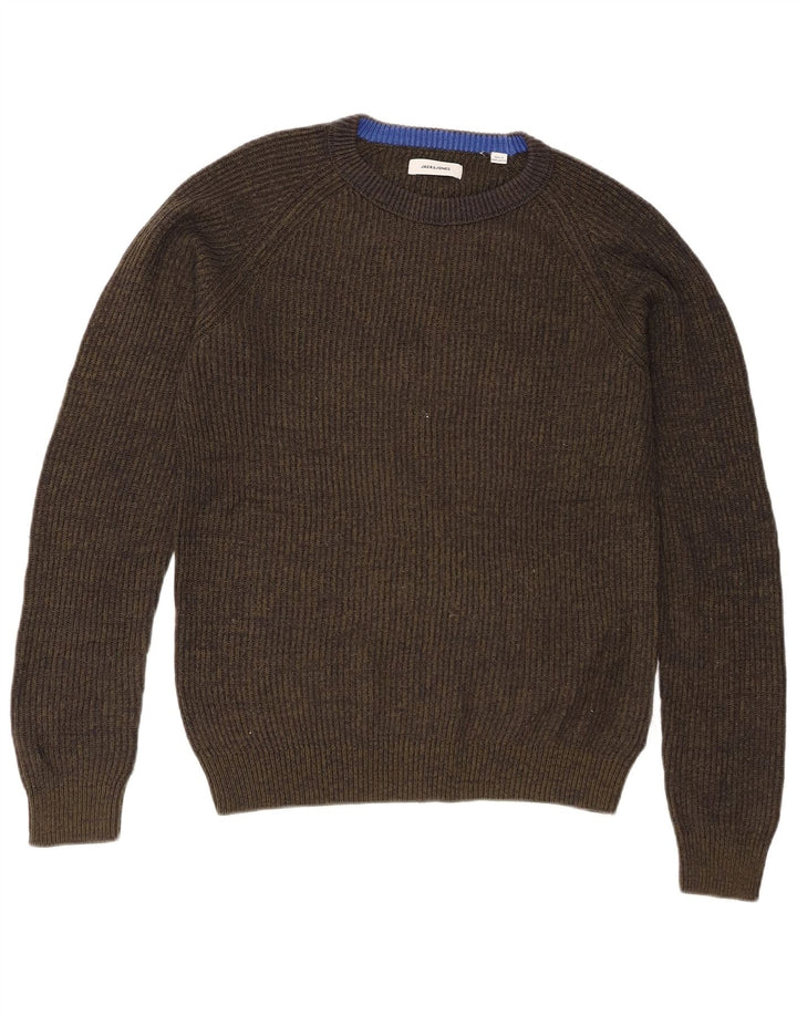 Jack & Jones Herren-Pullover mit Rundhalsausschnitt, reguläre Passform, Mittelgrün meliert
