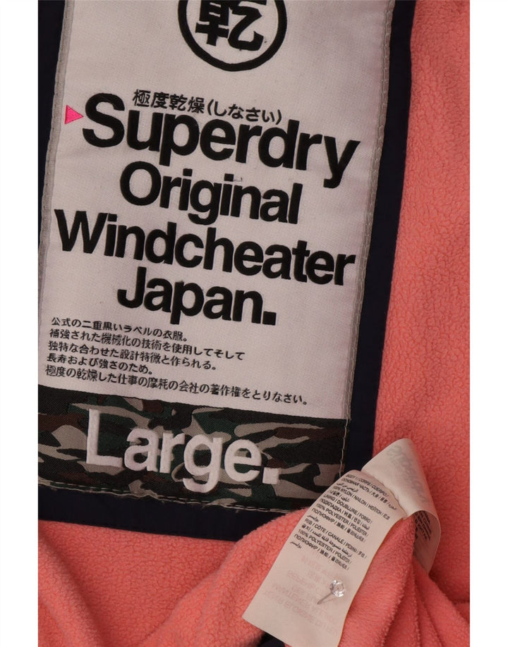 Superdry Damen-Windbreakerjacke mit Kapuze, UK 16, Größe L, marineblaues Nylon