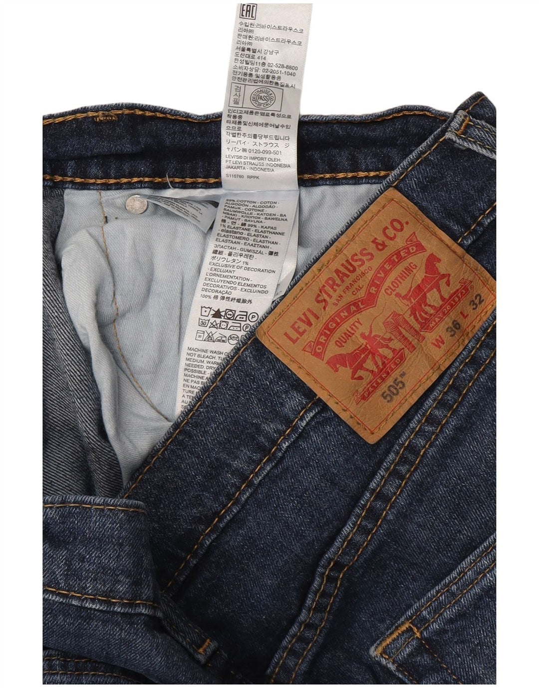 LEVI'S Herren 505 Straight Jeans W36 L32 Marineblaue Baumwolle