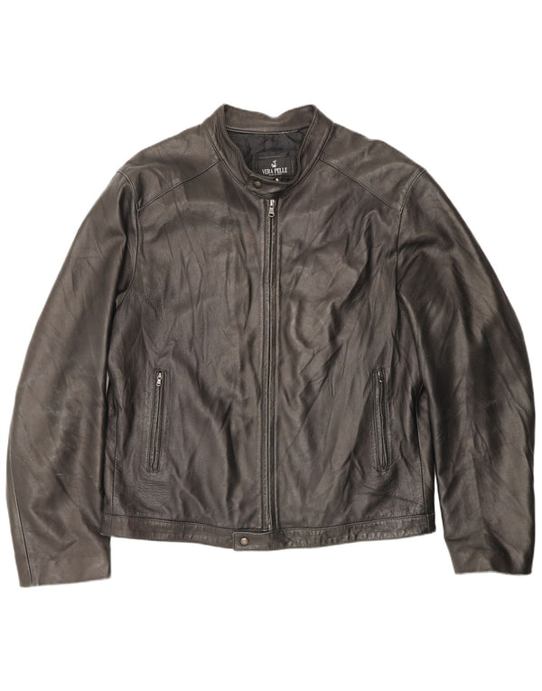 Vintage Damen-Reißverschluss-Lederjacke IT 54 2XL Braunes Leder