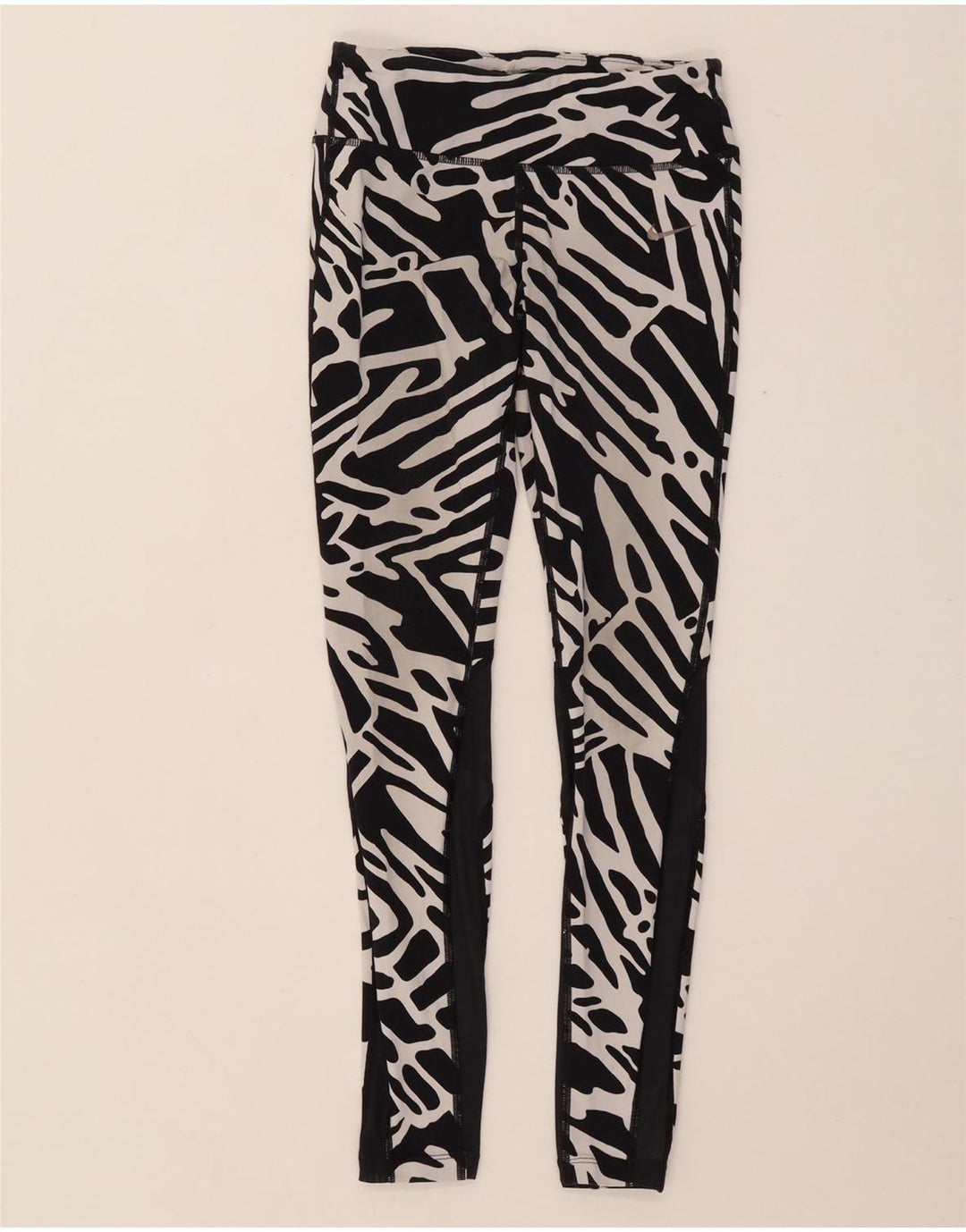 NIKE Womens Dri Fit Leggings mit abstraktem Muster UK 8 Small Schwarzes Nylon
