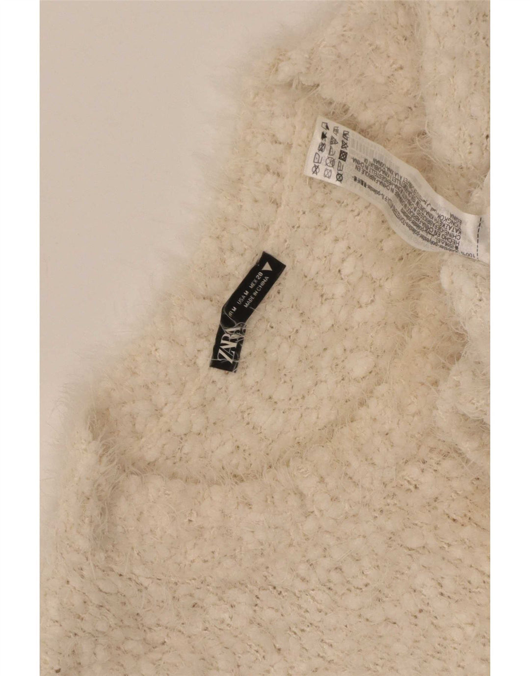 Zara Damen Crop-Pullover mit U-Boot-Ausschnitt, UK 14, mittelbeigefarbenes Polyester