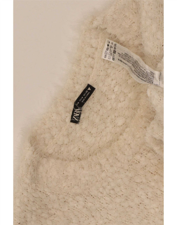 Zara Damen Crop-Pullover mit U-Boot-Ausschnitt, UK 14, mittelbeigefarbenes Polyester