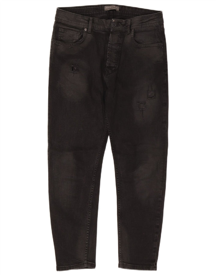 Zara Herren Distressed Slim Jeans EU 42 Large W32 L26 Schwarz