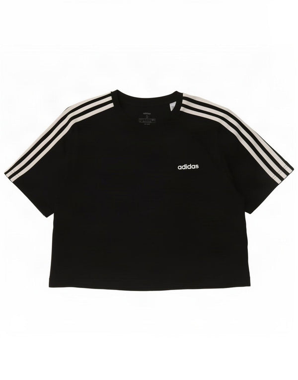 Adidas Damen Crop Graphic T-Shirt Top UK 8/10 Small Schwarz Baumwolle
