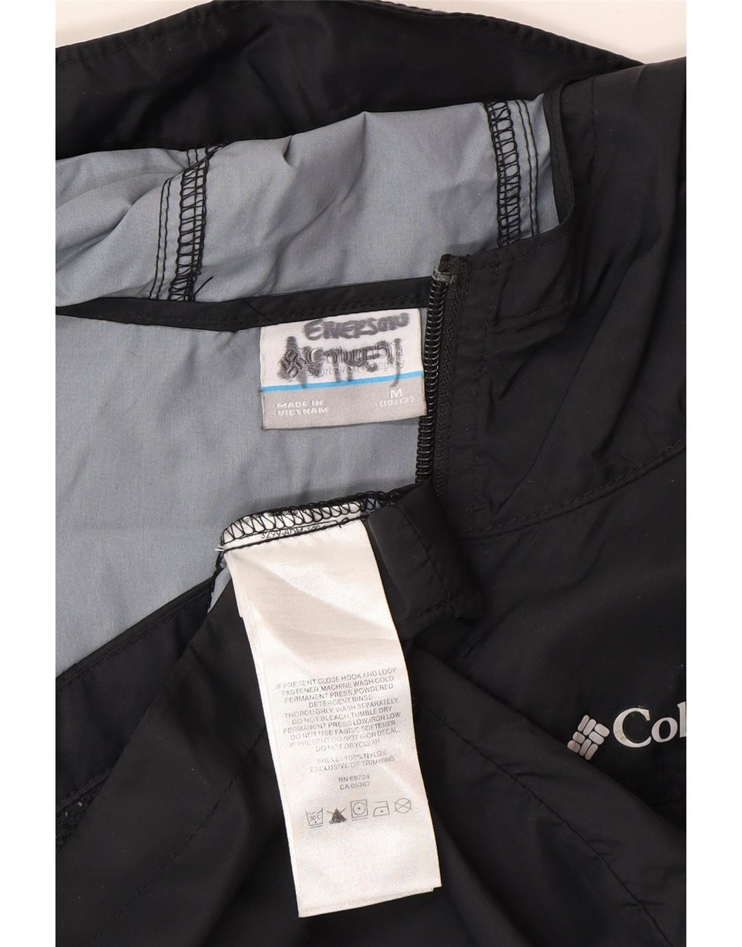 Columbia Jungen-Regenjacke mit Kapuze, 10–11 Jahre, mittelgroßes schwarzes Nylon