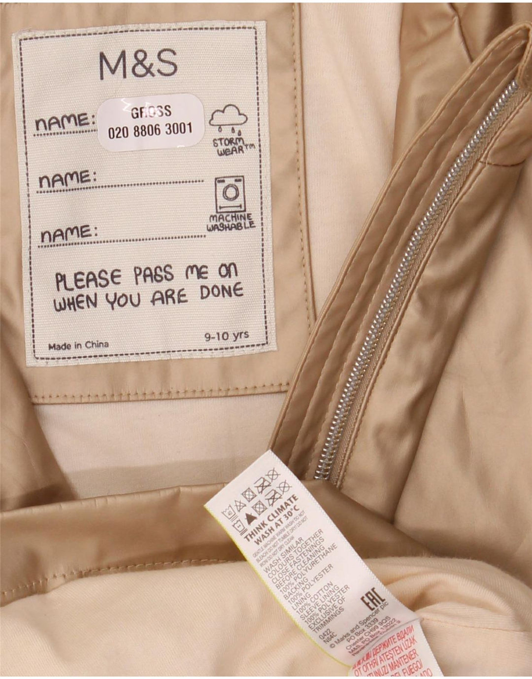 Marks & Spencer Mädchen-Regenmantel mit Kapuze, 9–10 Jahre, goldfarbenes Polyurethan
