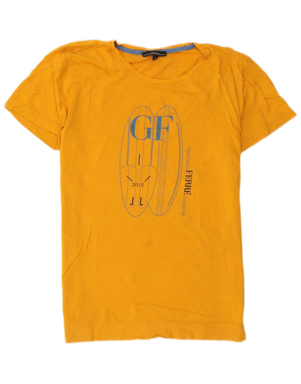 Gianfranco Ferre Herren Grafik T-Shirt Top IT 48 Small Gelb Baumwolle