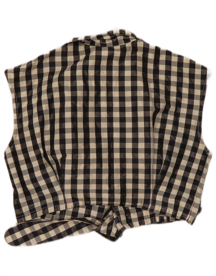 Vintage Damen Crop ärmellose Hemdbluse IT 42 Medium Black Gingham