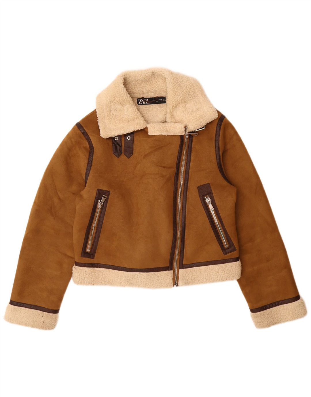 Zara Damen Sherpa Jacke UK 16 Large Braun Polyester