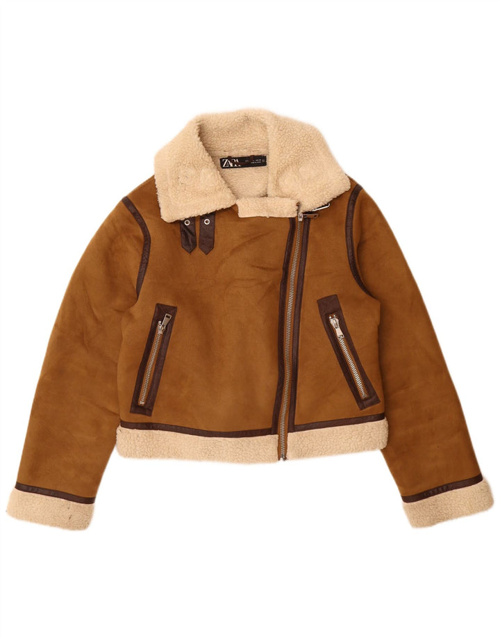 Zara Damen Sherpa Jacke UK 16 Large Braun Polyester