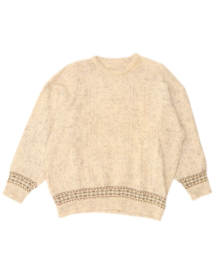 Vintage Damen Pullover mit Rundhalsausschnitt UK 20 2XL Beige meliert