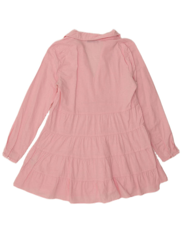 Zara Damen Langarm-Stufenkleid UK 10 Small Rosa Baumwolle