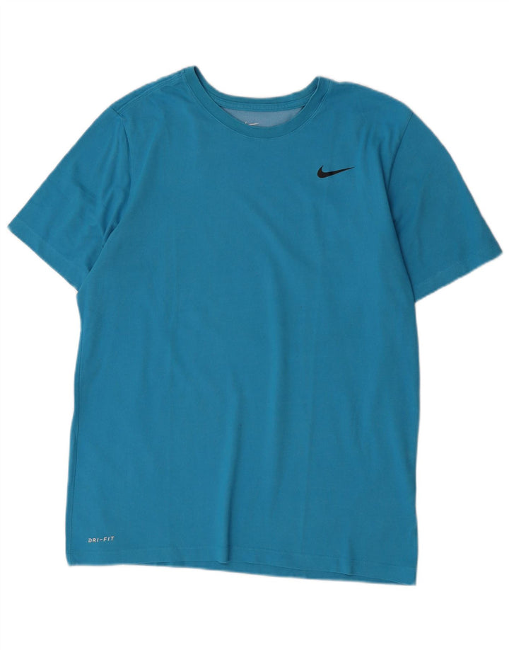 Nike Herren Dri Fit T-Shirt Top Large Blau Baumwolle