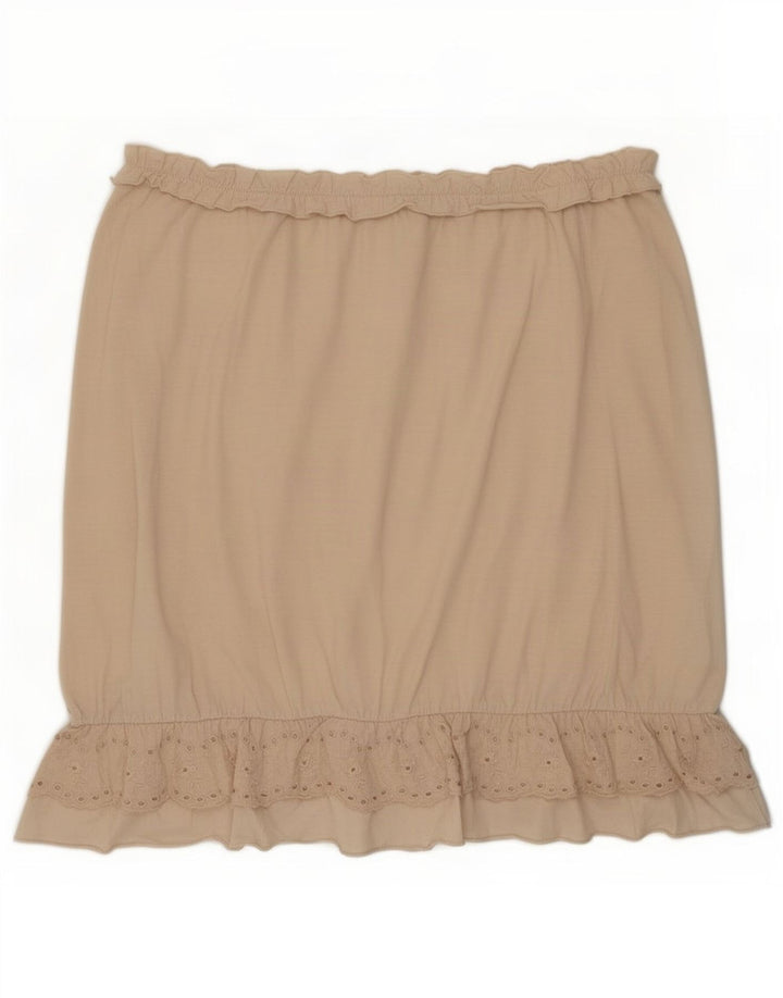 Benetton Damen Crop Trägerloses Top UK 12 Mittelbeige Baumwolle