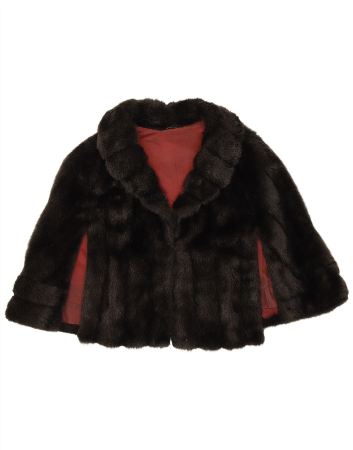 VINTAGE Damen Kunstfell-Poncho-Bolero-Jacke, Einheitsgröße, Schwarz