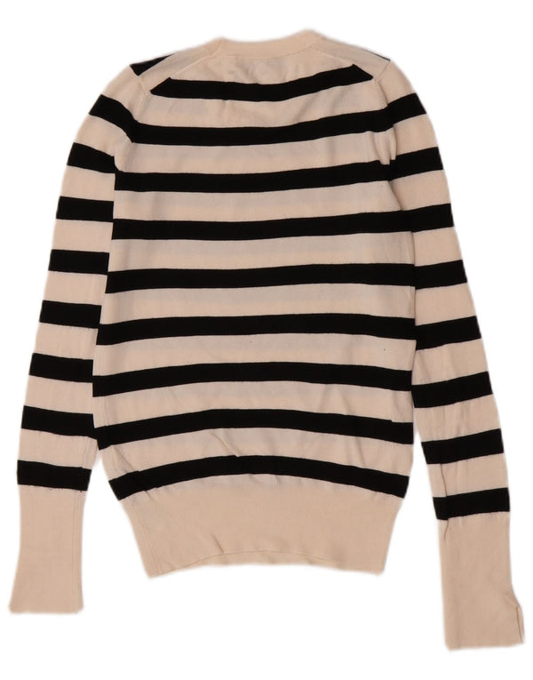 Zara Damen-Pullover mit Rundhalsausschnitt, Gr. 10, Größe S, weiß, gestreift, Viskose
