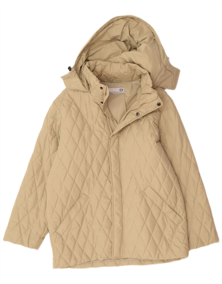 Sergio Tacchini Herren-Steppjacke mit Kapuze, UK 38, mittelbeigefarbenes Polyester