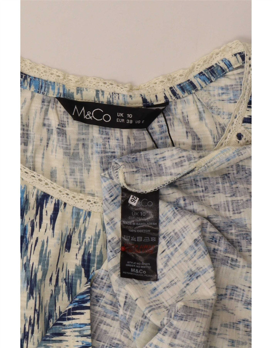 M&Co Damen-Blusenoberteil, UK 10, Größe S, Blau, Ikat-Baumwolle