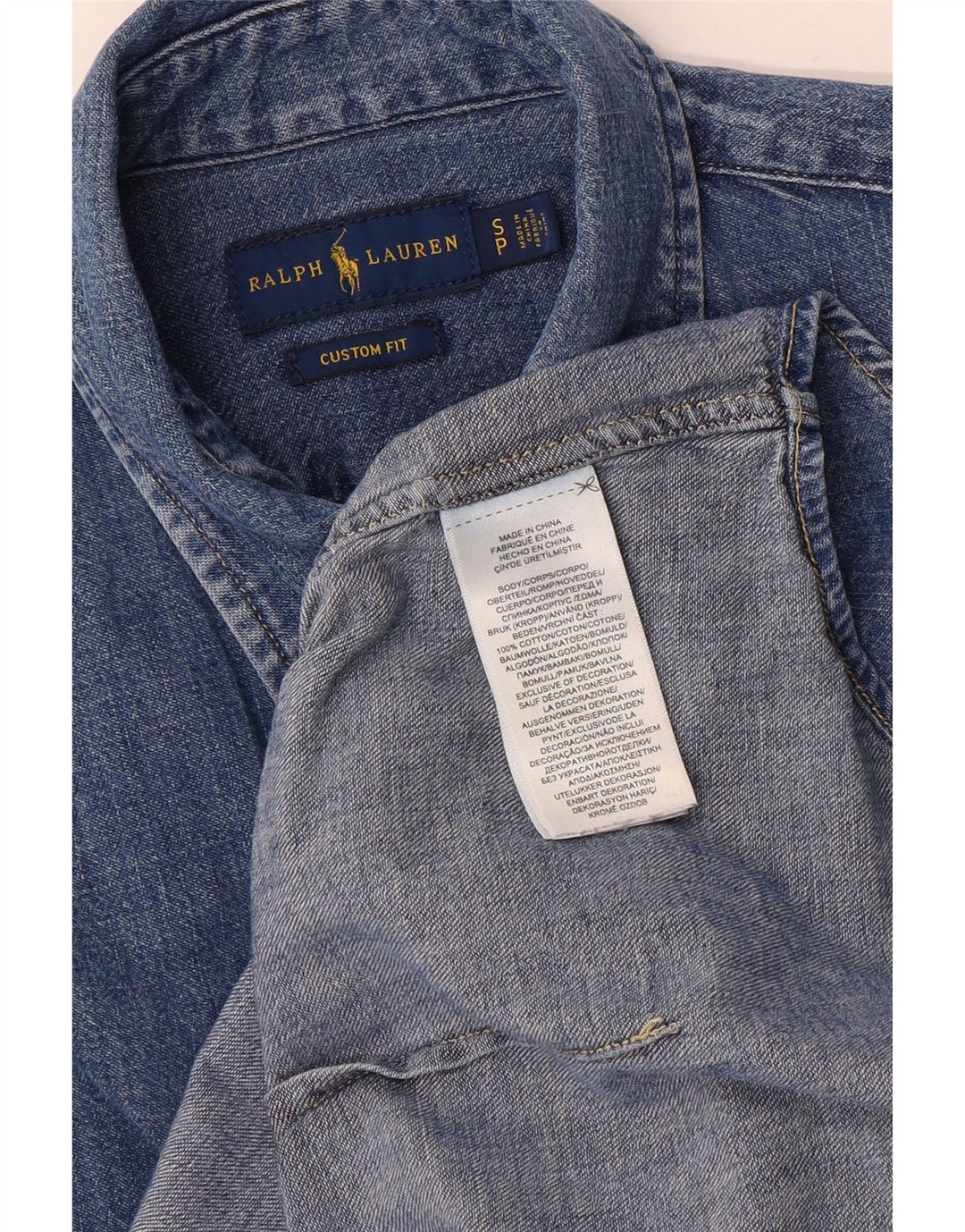 Ralph Lauren Herren-Jeanshemd mit individueller Passform, Größe S, Blau, Baumwolle