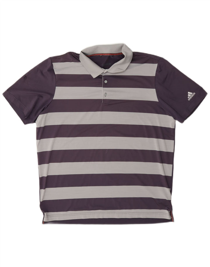 Adidas Herren Golf-Poloshirt, großes lila gestreiftes Polyester