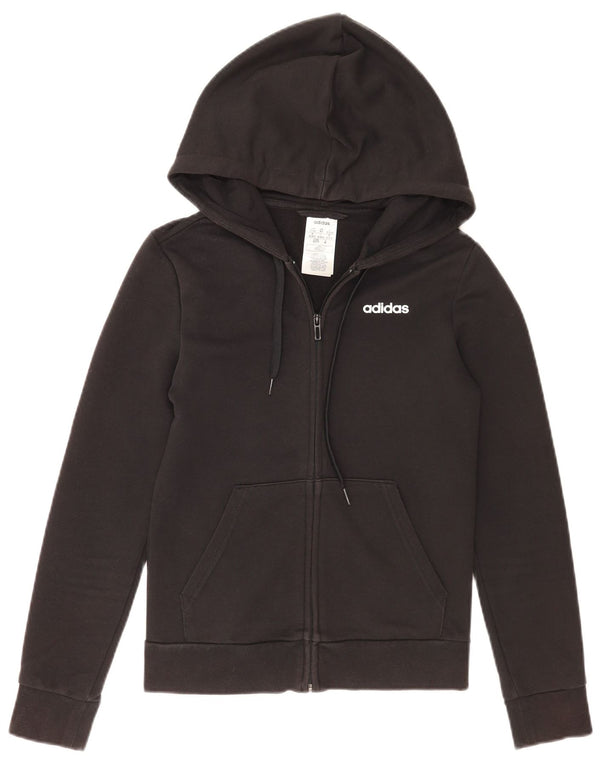 Adidas Damen Zip Hoodie Pullover UK 4/6 XS Schwarz Baumwolle