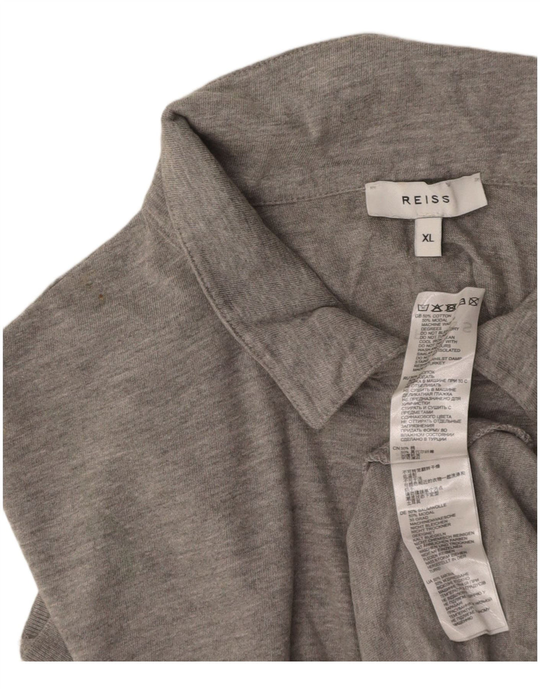 REISS Mens Polo Shirt XL Grey Flecked Cotton