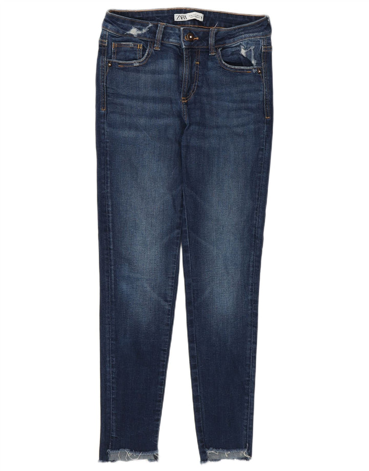 Zara Damen Distressed Slim Jeans EU 38 Small W28 L26 Marineblau Baumwolle