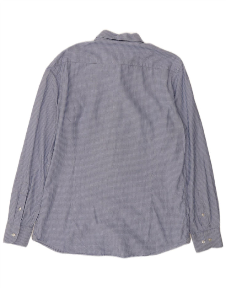 MASSIMO DUTTI Herrenhemd, groß, blaue Nadelstreifen-Baumwolle