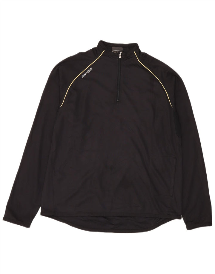 Reebok Herren-Pullover-Trainingsanzugoberteil mit Reißverschluss und Halsausschnitt, groß, aus schwarzem Polyester