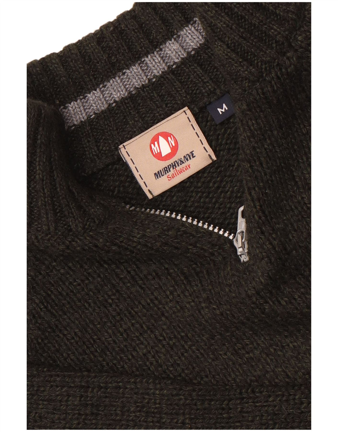 Murphy & Nye Herren-Pullover mit Reißverschluss am Hals, mittelgrün gestreift