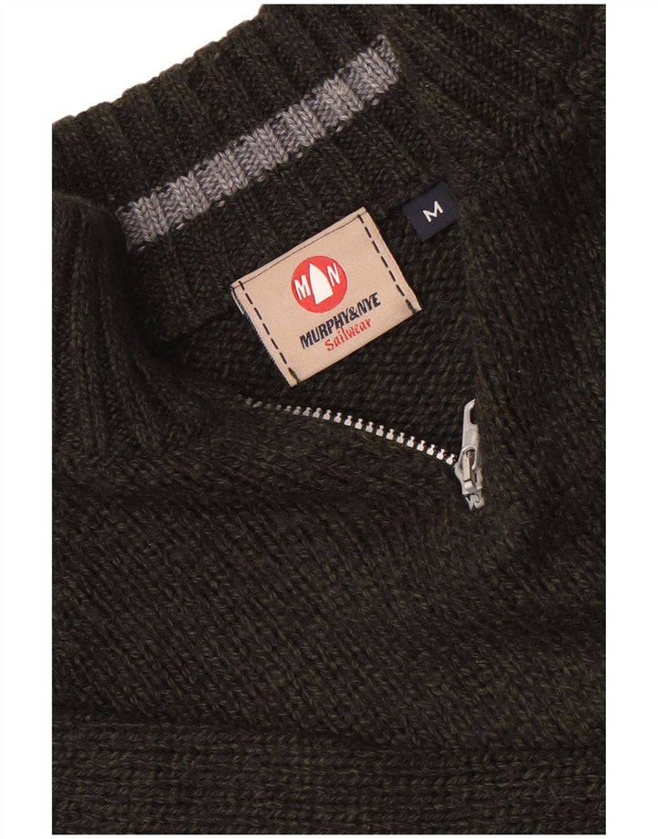 Murphy & Nye Herren-Pullover mit Reißverschluss am Hals, mittelgrün gestreift