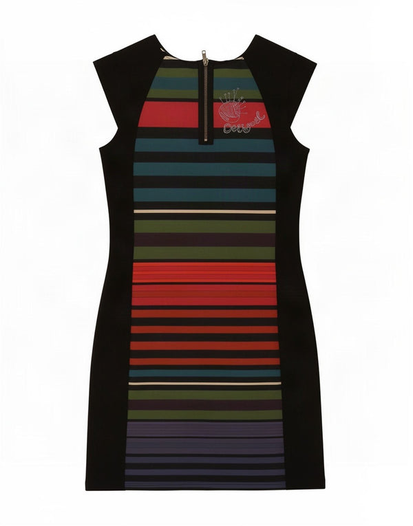 Desigual Damen Graphic Etuikleid UK 10 Small Mehrfarbig gestreift