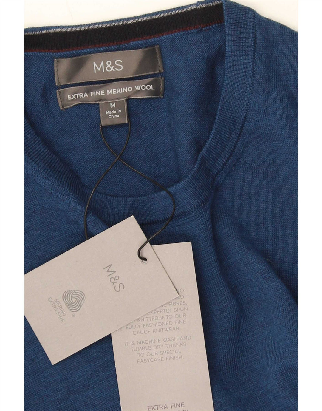 Marks & Spencer Herren-Pullover mit Rundhalsausschnitt, mittelblaue Merinowolle