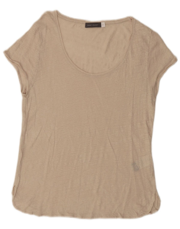 MINT VELVET Damen T-Shirt Top UK 14 Medium Beige Leinen