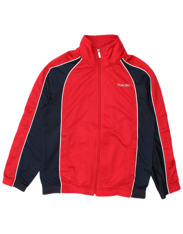 Reebok Damen-Trainingsanzug-Oberteiljacke UK 14 Mittelrotes Colourblock-Polyester