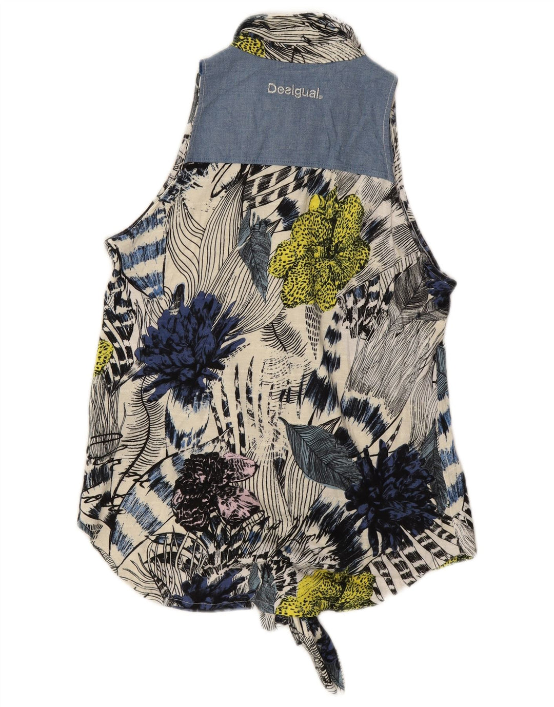 DESIGUAL Damen ärmellose Hemdbluse UK 14 Medium Mehrfarbig geblümt
