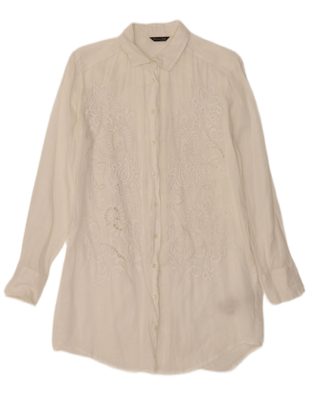 Massimo Dutti Damen Longline-Hemd UK 14 Medium Off White Floral Ramie