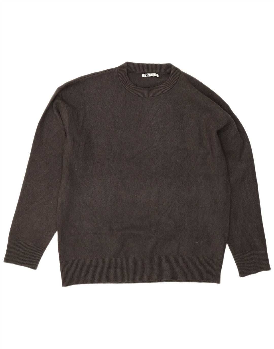 Zara Herren-Pullover mit Rundhalsausschnitt, groß, graue Viskose