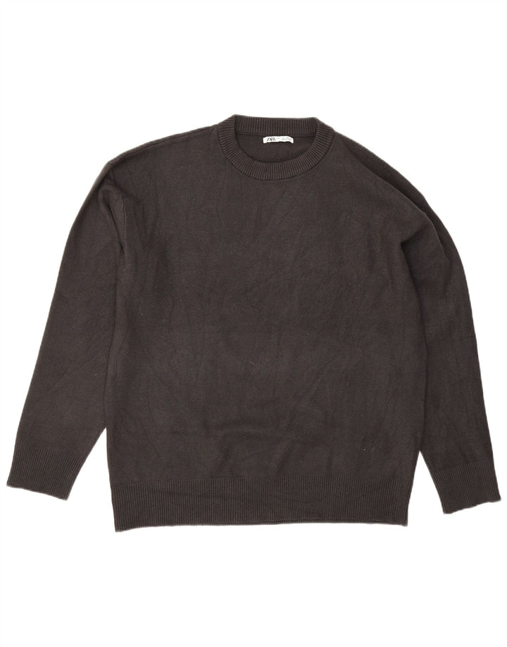 Zara Herren-Pullover mit Rundhalsausschnitt, groß, graue Viskose