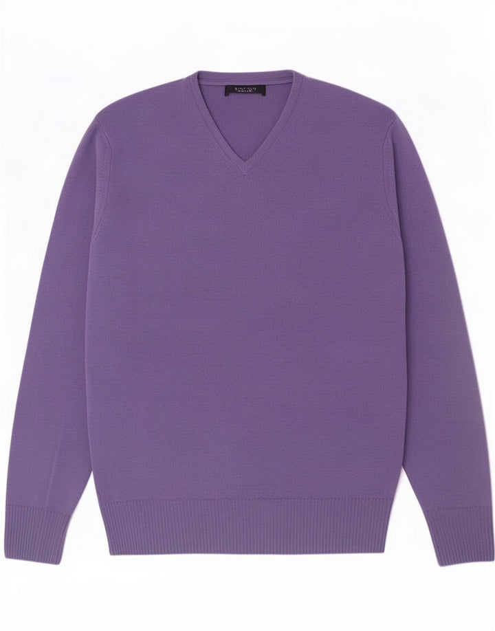 Zara Herren-Pullover mit V-Ausschnitt, groß, violette Wolle