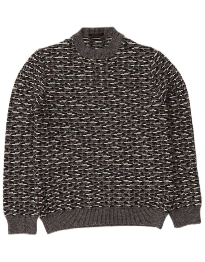 RELIVE Herren-Pullover mit Rundhalsausschnitt, IT 46, kleine grau gestreifte Wolle