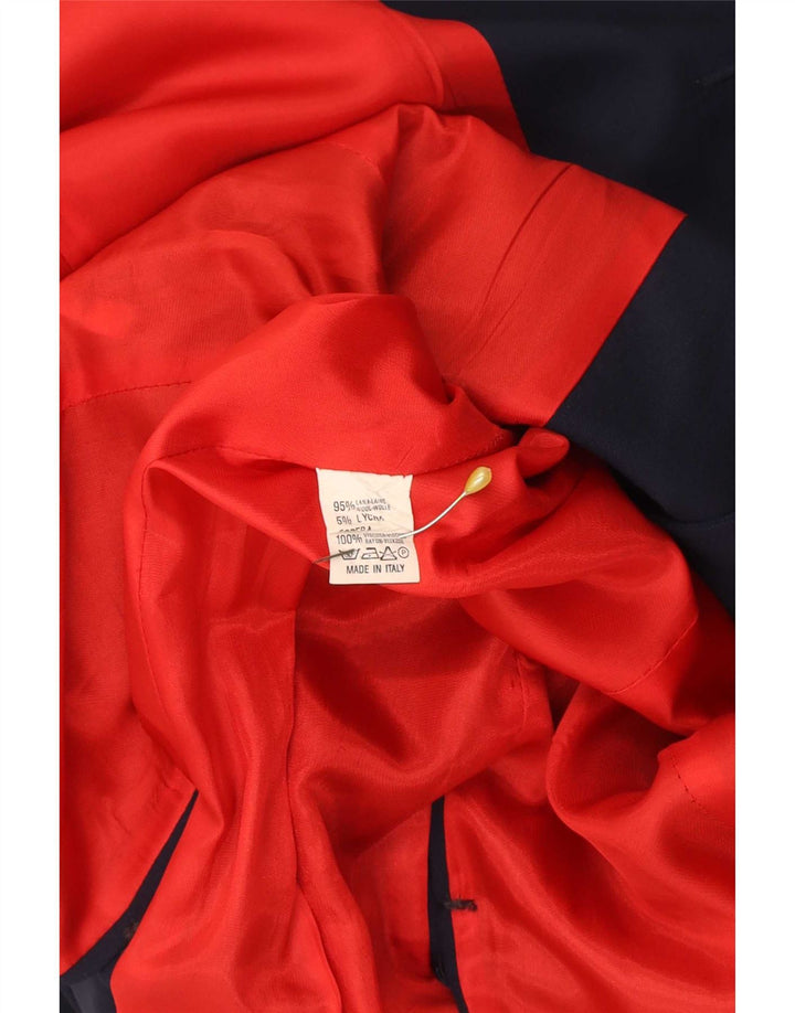 Vintage Damen-Reit-4-Knopf-Blazer-Jacke IT 42 Mittelmarineblaue Wolle