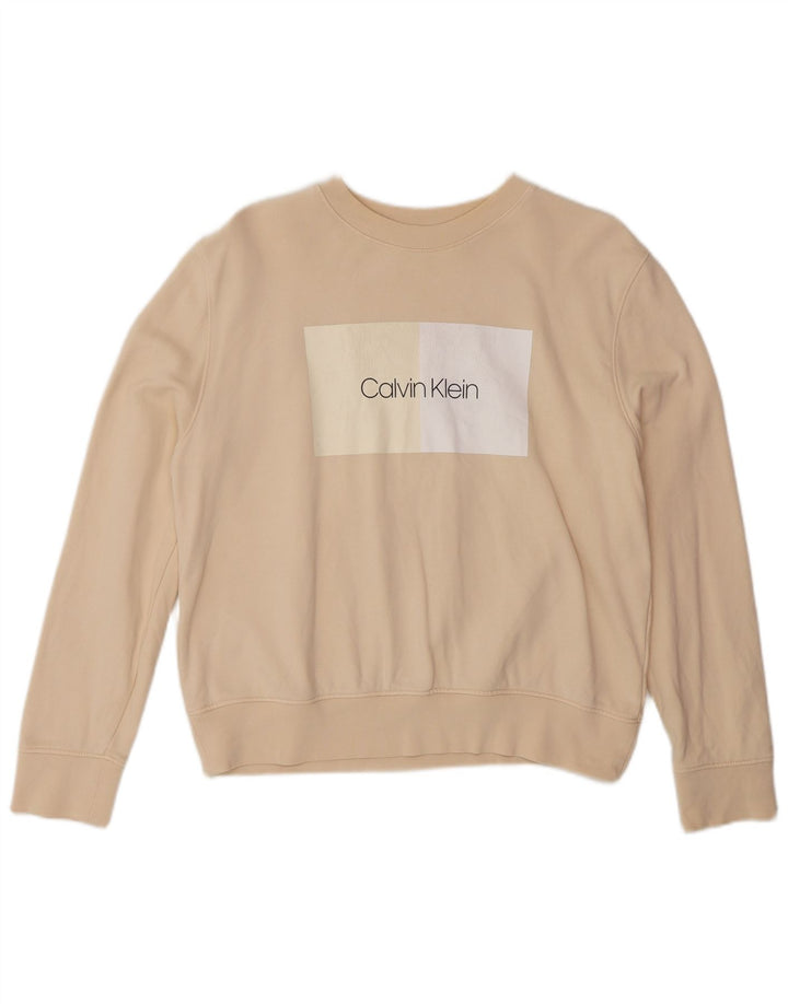 Calvin Klein Damen-Sweatshirt mit Grafik, übergroß, Gr. 10, Größe S, Beige