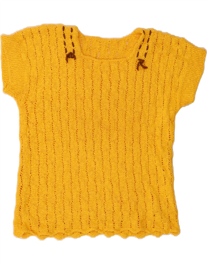 VINTAGE Womens Knit Blouse Top UK 18 XL Yellow Vintage Vintage and Second-Hand Vintage from Messina Hembry 
