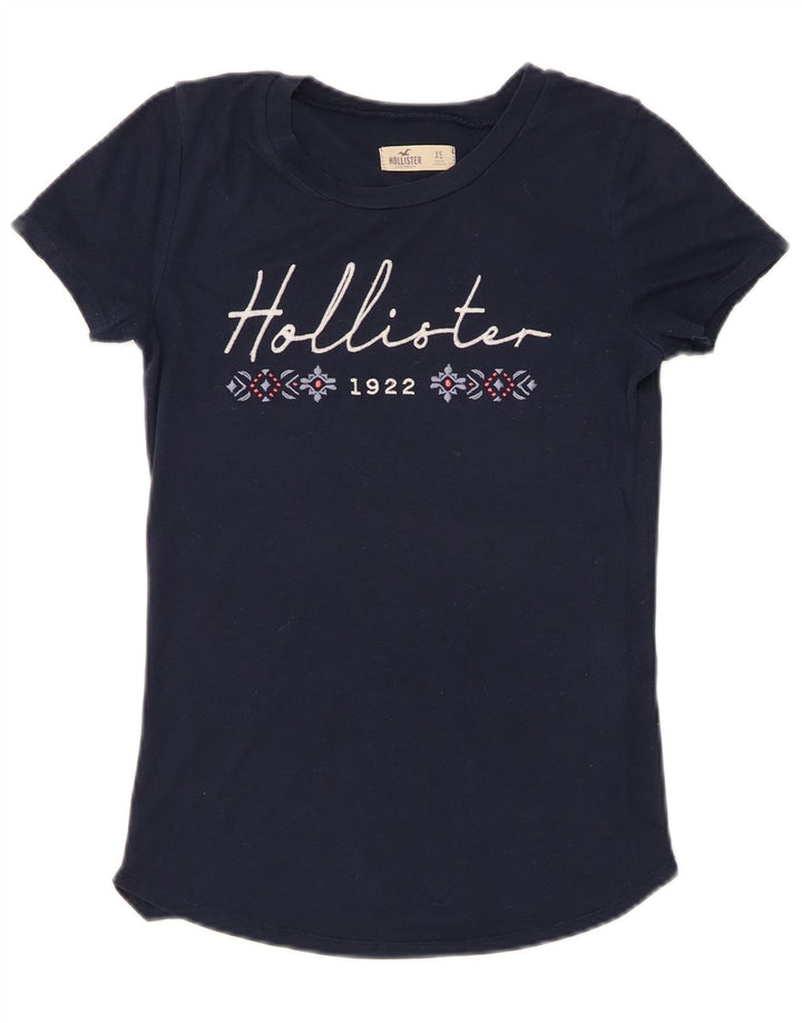 HOLLISTER Damen Grafik-T-Shirt-Oberteil UK 6 XS Marineblaue Baumwolle
