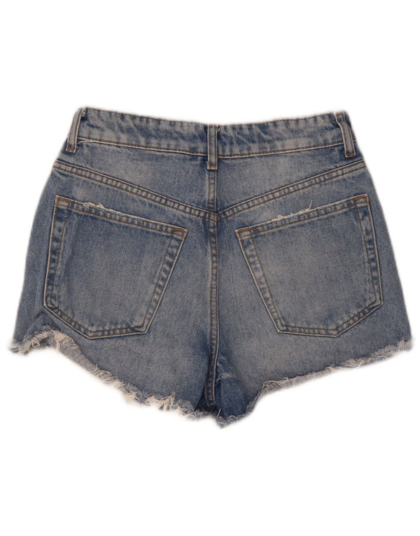 Zara Damen Distressed Denim Shorts EU 34 2XS W24 Blaue Baumwolle